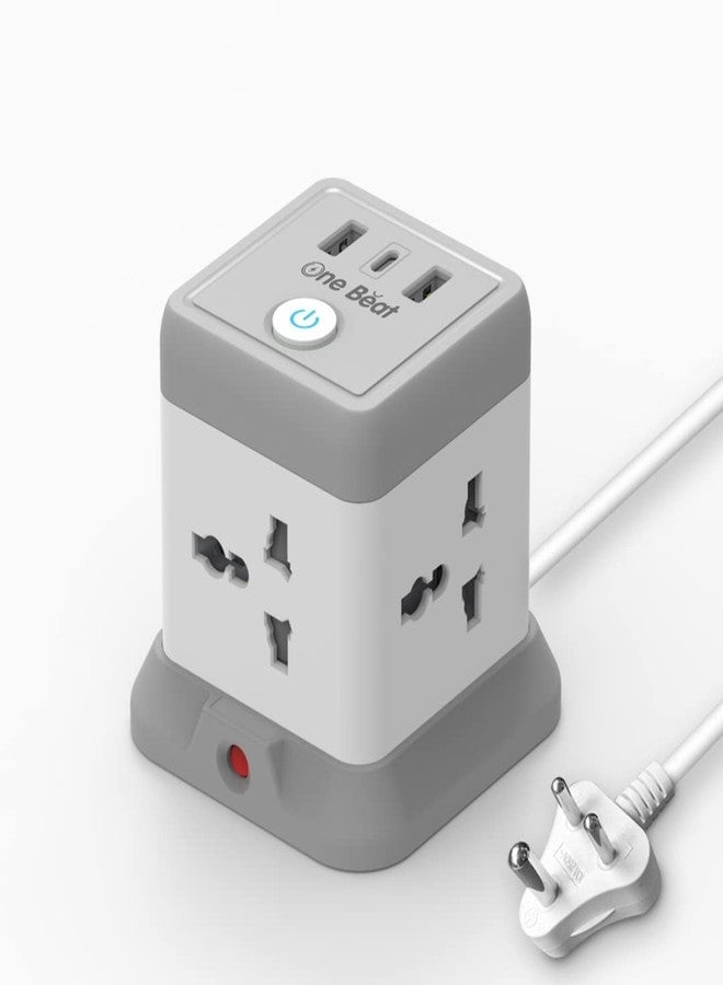 One Beat لوحات تمديد One Beat Cube مزودة بمقابس عالمية ومنافذ شحن USB مع مقبس قابس مؤشر (مقبس مكعب 4 + منفذي USB + منفذ Type C واحد) - Image 1